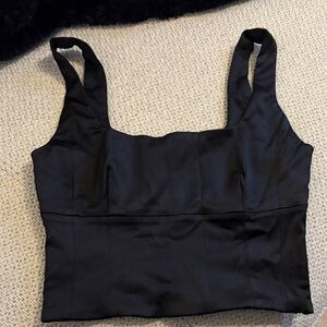 Black Satin Square Neck Crop Top